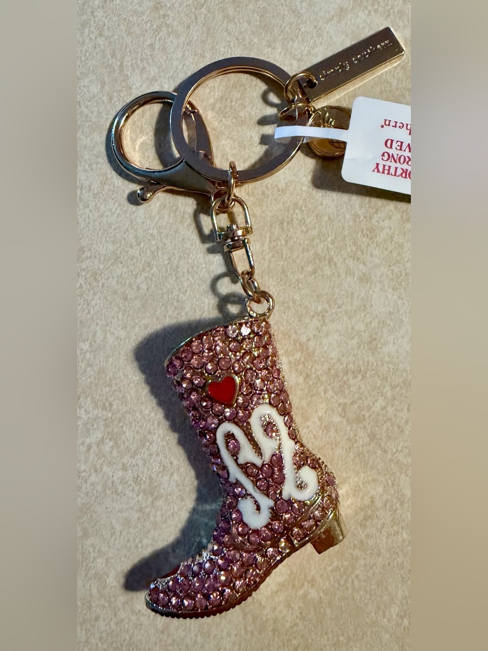 Simply Southern Gold & Pink Cowboy Boot Key Ring Bag Charm NWT